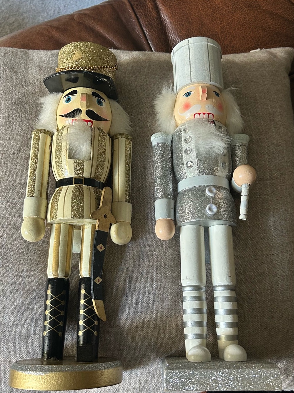 Gold and Silver Wooden Nutcracker Holiday Figurines